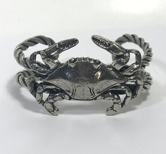 Crab Cuff Bracelet Twist Rope Design Silver Tone Beach Marine Life Artisan