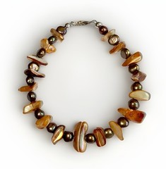 Handmade Brown Freshwater And Mother Of Pearl Bracelet Sterling Silver Clasp 8”