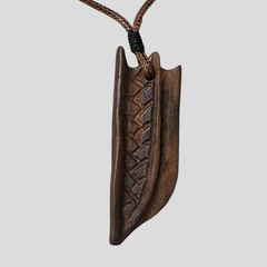 Wood Carved Tribal Pendant Necklace Adjustable Cord Boho Ethnic Artisan
