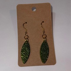 Handmade epoxy resin pointed oval shape earrings – lime green glitter