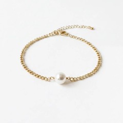 Freshwater Pearl Bracelet, 18K Gold Plated Chain, Minimalist Jewelry