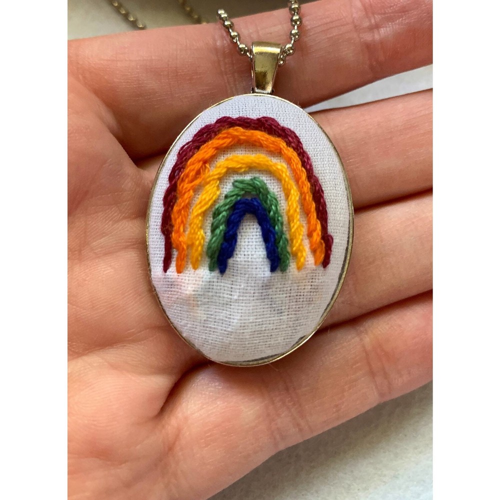 Handmade Rainbow Embroidery Necklace Pendant
