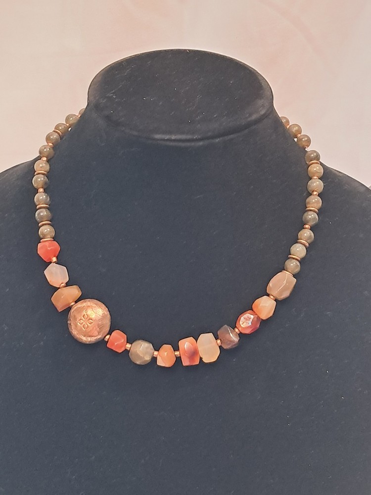 NWT Peyote Bird Agate Quartz Beads Nuggets Gemstone Chunky Necklace 18.5″