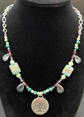 Handmade Tree of Life Necklace Purple Aqua Crystals & Glass Beads by Neanie-Bot