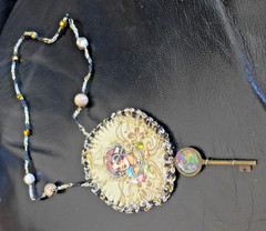 Handmade Crocheted art Necklace Cotton Fabrics embroidered crocheted+ Beads