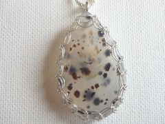 Handmade Viking Knit Weave Montana Moss Agate Sterling Silver Pendant 18″ chain