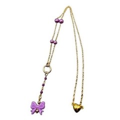 Handmade Necklace Gold Toned Purple Faux Pearl Bow Lariat Heart Y-Shape