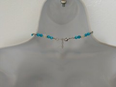 Aqua Beaded Necklace Hand Wrapped Wire Blue and White Beads Handmade Jewelry
