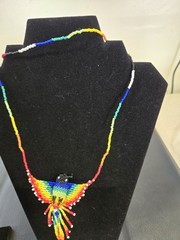 Two Vntg multi Color beaded Hummingbird Necklaces From Mexico 16″, Very Pretty