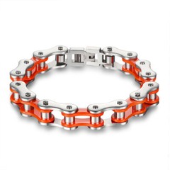 Men’s Chain Bracelets Orange Bicycle Chain Link Bracelets for Men Punk Jewelry