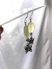 Handmade Light Yellow Glass Bead with Beautiful Butterfly, Silver Plated Hooks