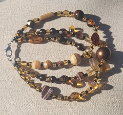 Ladies Multi Strand bracelet Variety beads Yellow/Brown beaded Glass 8inch New