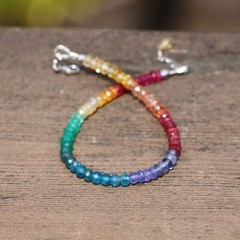 Natural Opal Tanzanite Ruby Rainbow Bracelet 14K White Gold 585 , 7 1/2″