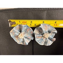 Handmade Paper Maché Clip‑On Earrings – Fabric Floral & Pearl Center