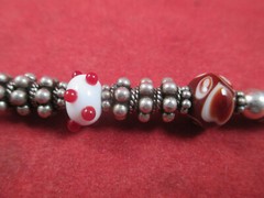 HAND FIRED LAMPWORK BEADS MISSISSIPPI STATE STERLING SILVER BRACELET 7-1/2″
