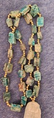 Vintage Handmade Egyptian Revival Blue Turquoise Ceramic Clay Scarab Necklace