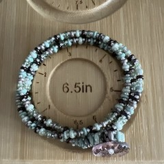 Handmade Bead woven Triple Wrap Bracelet Vintage Glass Button Closure