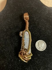 Fordite Pendant Pontiac Copper Wire Wrap Red White & Blue + Yellow Chevrolite