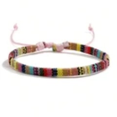 12 pcs Multicolor Woven Fabric Bracelet Set Boho Summer Beach Adjustable Braided