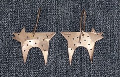 Vintage Artisan Sterling Silver Modernist Dog Earrings Whimsical Folk Art 4.1g