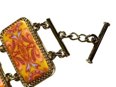 JILZARA Handmade Inlay Pink Green Clay REVERSIBLE TOGGLE Bracelet w Box
