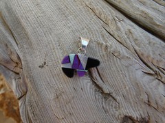 Southwest Sterling Silver Sugilite & White Opal Double Sided Bear Pendant S85