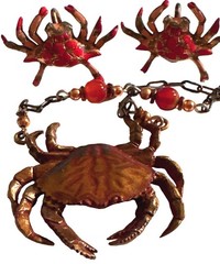 Vintage Crab Necklace Earrings Zodiac Figural Crustacean Bronze Cast Jasper Bead