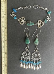 Peruvian Chrysocolla Semi-Precious Stone Necklace Earrings Bracelet Set Peru
