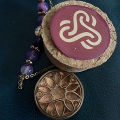 Mandala with Purple Beads Marcella Necklace Nobility Healing Tolerance Gold Tone
