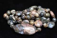 Brown Opal Necklace Natural Gemstone silk knotted 925 Sterling Silver Clasp 24″