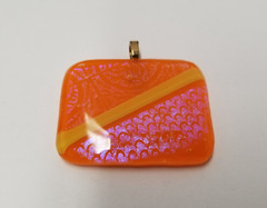 «Apricot Cutie» Orange Shimmering Fused Dichroic Glass Resin Sealed Pendant