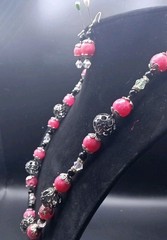 Unique Handcrafted Necklace Rhodolite, Crystal & Antique Silver Tone 24″