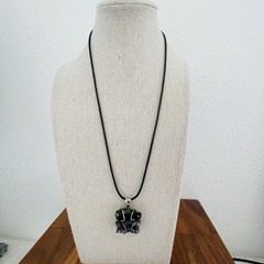 Amethyst and Black Tourmaline Wired Wrapped Crystal Pendant Black Cord Necklace