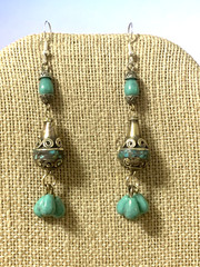 NEW ITEM* HANDCRAFTED NEPAL BEAD &TURQUOISE EARRINGS*-.925 STERLING EAR WIRE-NEW