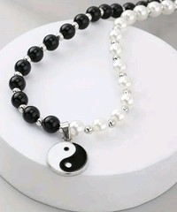 Collar Blanco Y Negro Tai Chi Perlas Imitación Regalo Unisex Cadena Extensión