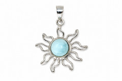 Genuine Beautiful Light Blue Larimar 925 Sterling Silver Sun Pendant 38mm 3.9g