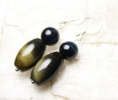 Tiger’s Eye Brown and Blue Barrel Shape Gemstone 925 Sterling Silver Earrings