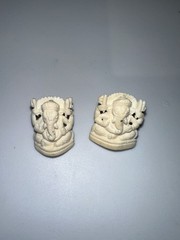 Ganesha Indian Carved Ivory Colored Celluloid Clip On Earrings