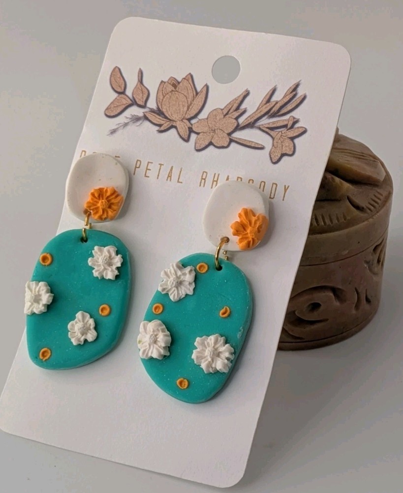 Rose Petal Rhapsody Handcrafted Polymer Clay Floral Dangle Earrings Stud