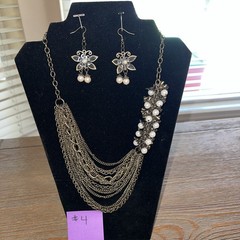 Statement Necklace Handmade W Earrings. Antique Gold Color