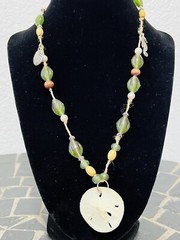 Hawaiian Sea Sand Dollar Beaded BEACH Charm Rope Necklace Boho Hippie 22″