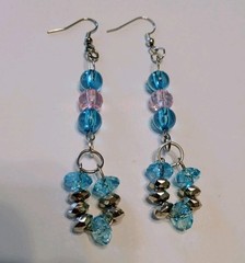 3.5″ Silver Seaside Boho Fairy Faceted Beaded Dangles Acrylic/Glass Fish Hooks