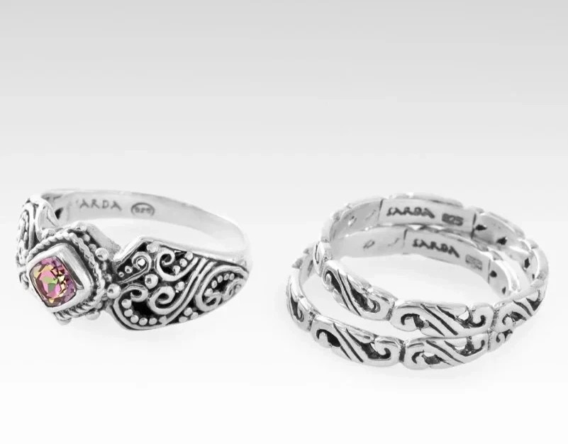 Sarda Pure Faith Ring Sz 9 Set of 3 in Bali Sunrise Mystic Topaz #29