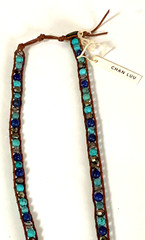 NWT Chan Luu Turquoise Stones Silver leather necklace 20”