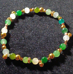 Green & White Glass Bead Stretch Stackable ANKLET with Gold-Tone Spacers