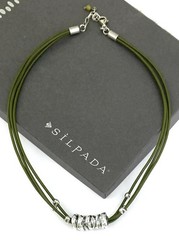 SILPADA Sterling Silver Electroform TUBE BEAD Green Leather Necklace~#N1481