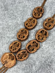 Vintage Handmade Wood Seed Necklace Boho Adjustable Natural Beads 13in Long