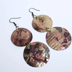 Large Dangle drop earrings Brown Copper marble swirl Handmade Upcycled