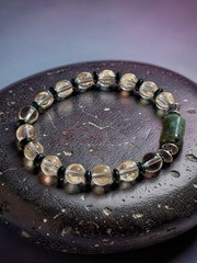 Mystic Clear Crystal Quartz Bracelet With Indian Agate And Green Hematite spacer