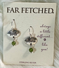 NEW Vintage FAR FETCHED «faith – believe» Earrings .925 Silver w/ Jade Dangles